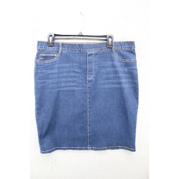 J. Jill Dresses & Skirts - J.Jill Denim Blue Jean Pencil Skirt-Size Large-Pockets-Dark Wash-Country